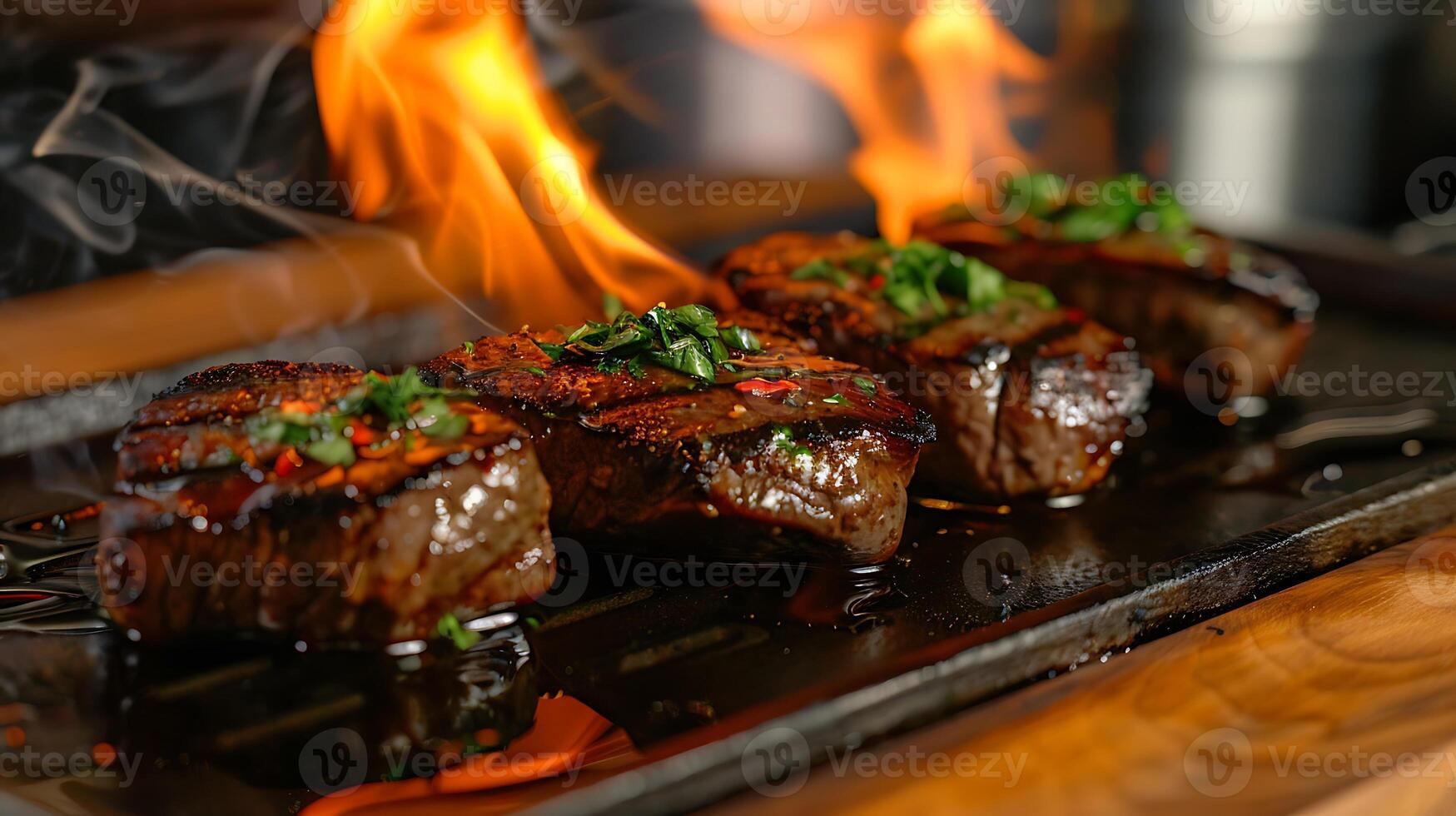 Grill Master's Delight Sizzling Beef Steaks with Flames photo