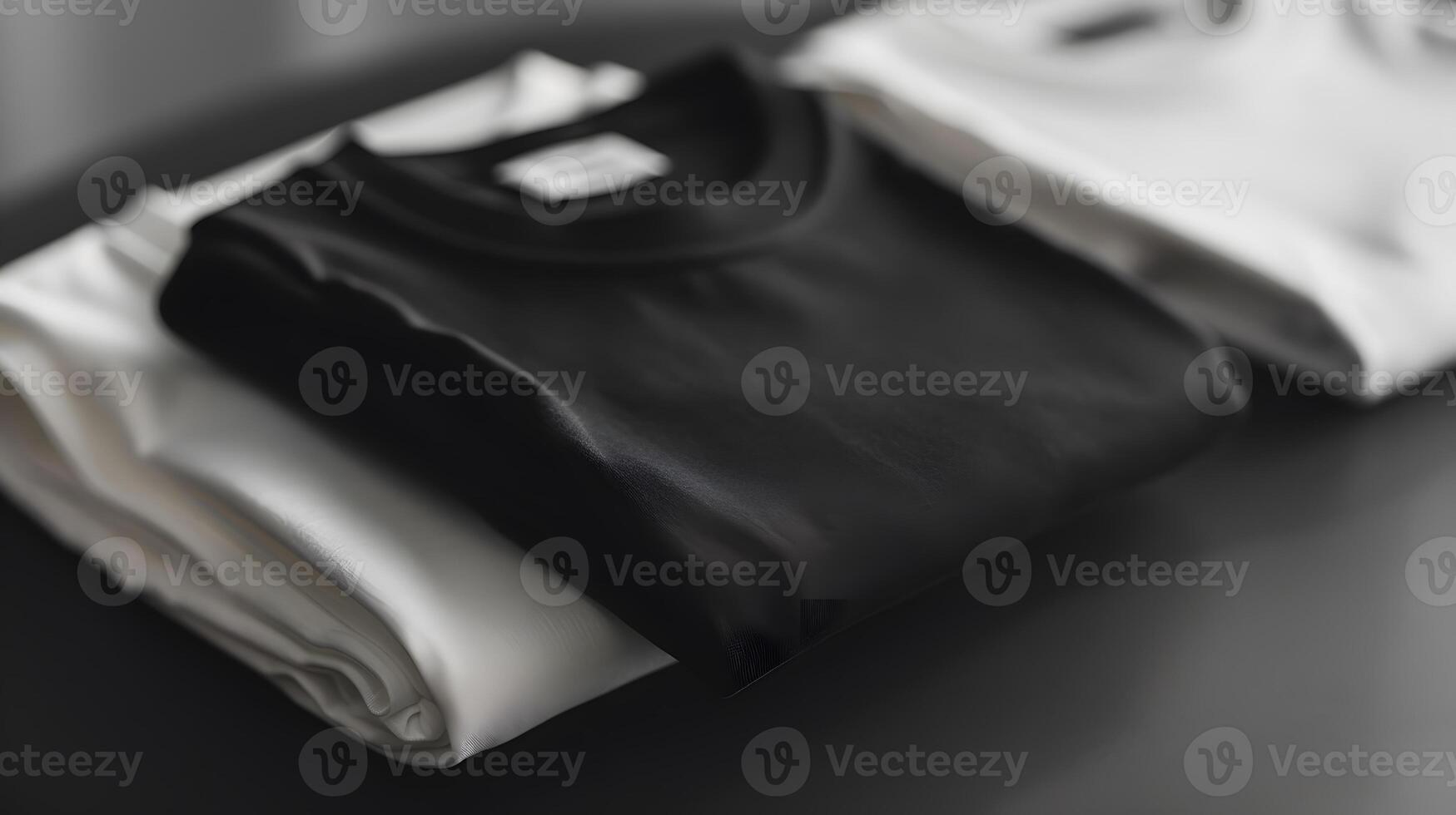 Black and white folded t-shirt with label. photo