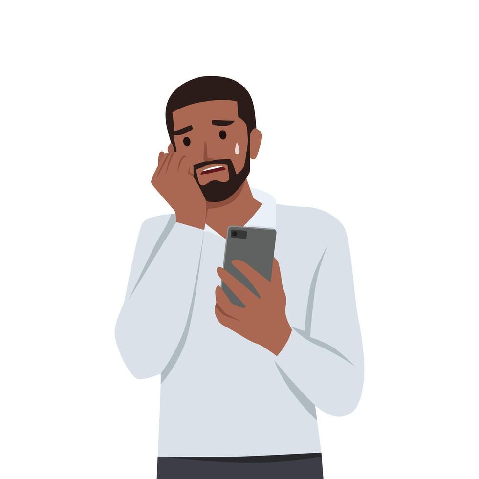 Young man Troubled worried freelancer scared of upcoming deadline date. vector