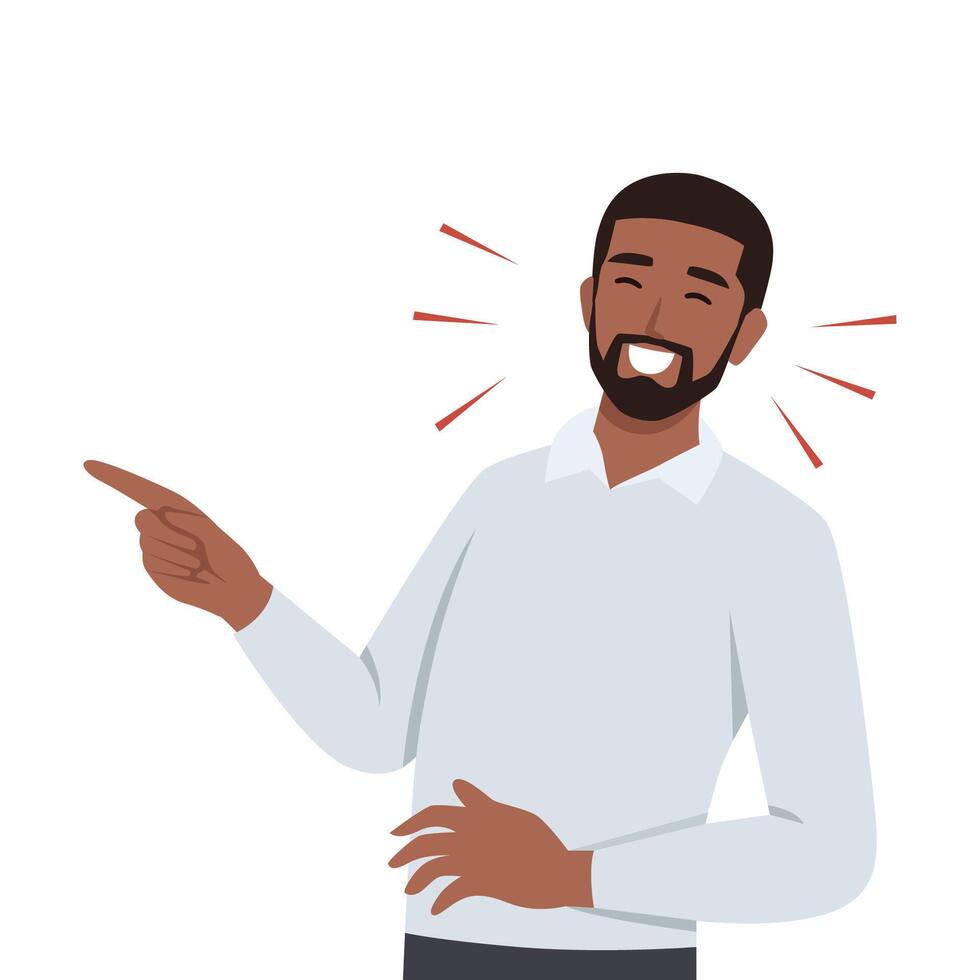 Young black man laughing while pointing. vector