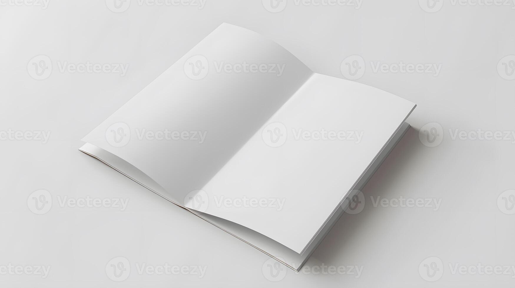 Open and closed blank brochures on grey background, top view. Mock up for design , photo