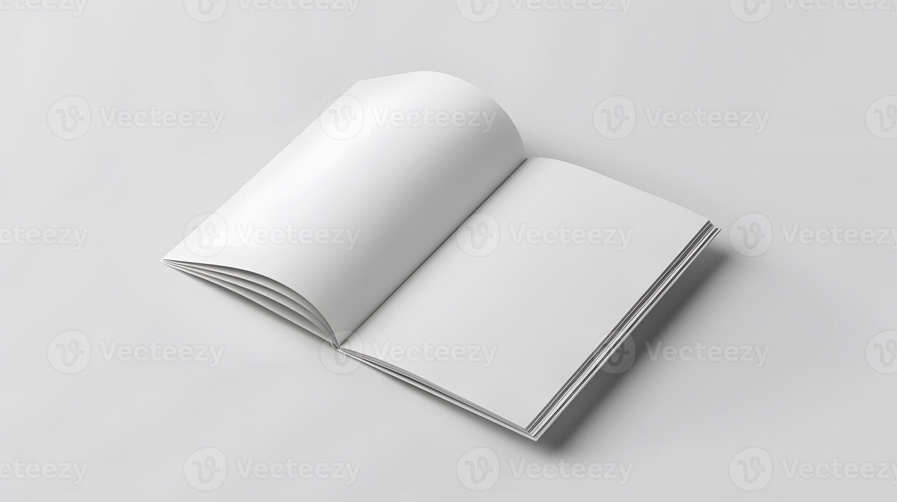 Open and closed blank brochures on grey background, top view. Mock up for design , photo