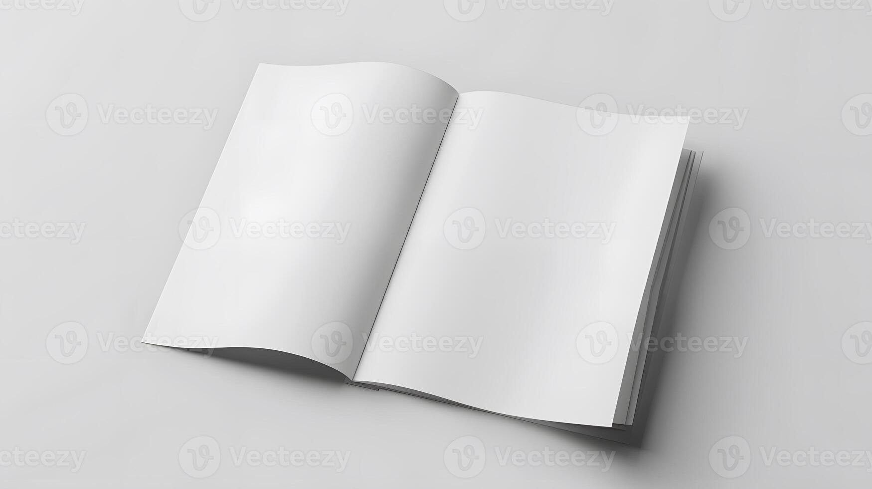 Open and closed blank brochures on grey background, top view. Mock up for design , photo