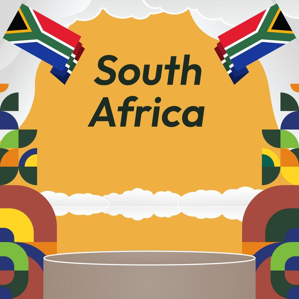 South Africa National Independence Day square banner. Modern geometric abstract background in colorful style for South Africa day. South Africa Independence greeting card cover with country flag. vector