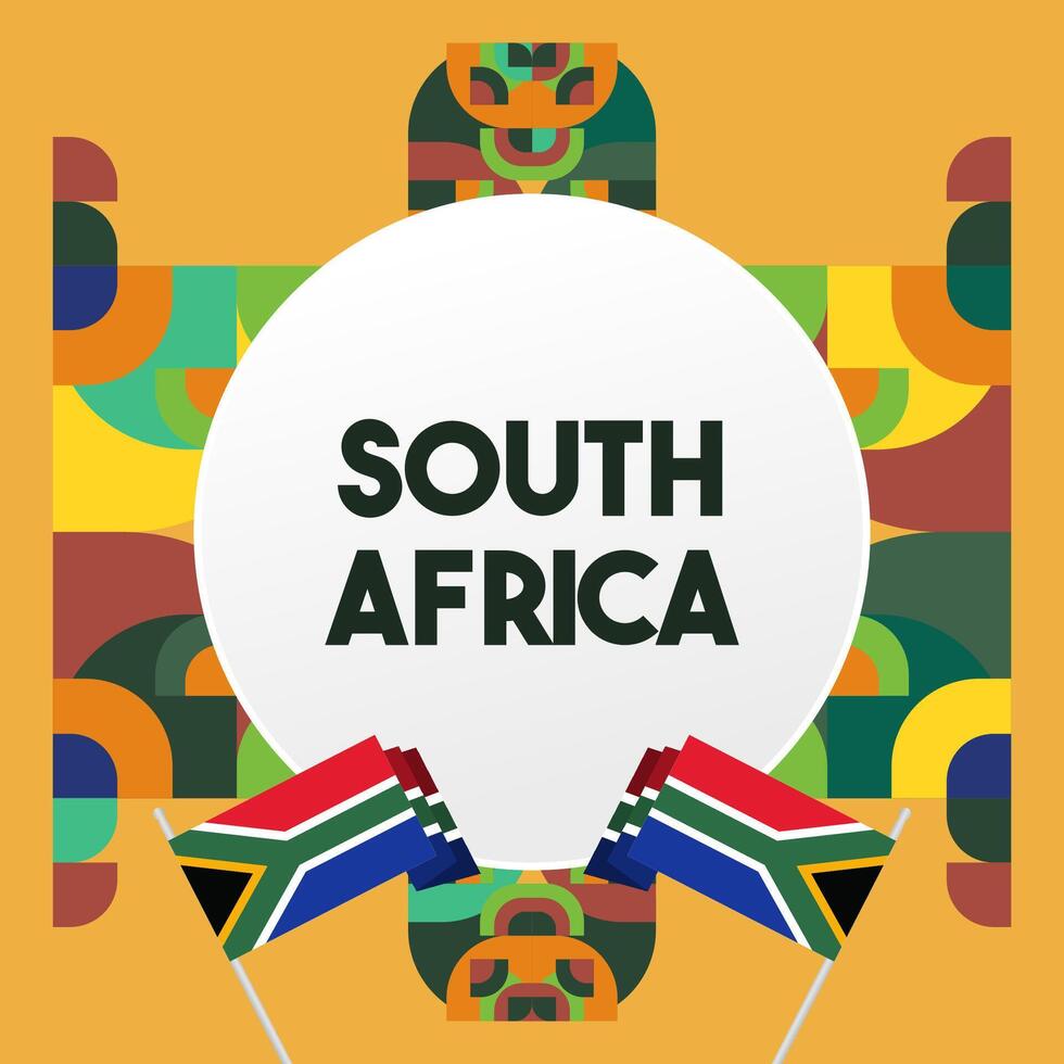 South Africa National Independence Day square banner. Modern geometric abstract background in colorful style for South Africa day. South Africa Independence greeting card cover with country flag. vector