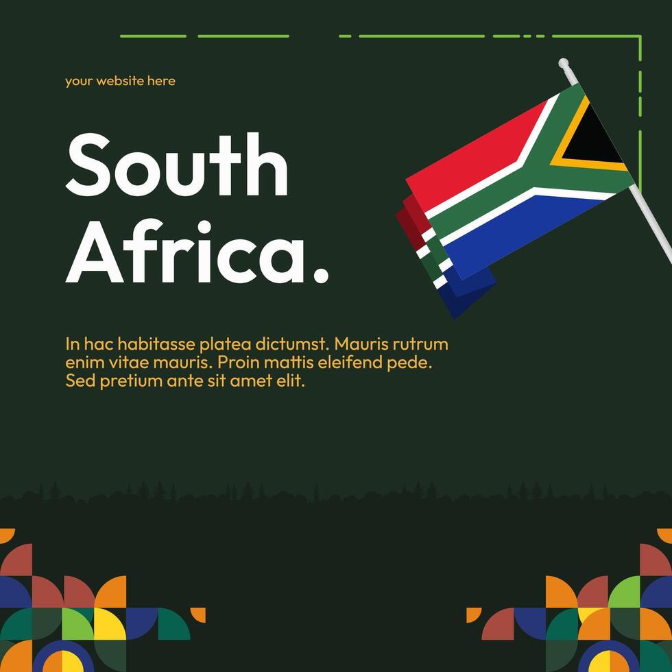South Africa National Independence Day square banner. Modern geometric abstract background in colorful style for South Africa day. South Africa Independence greeting card cover with country flag. vector