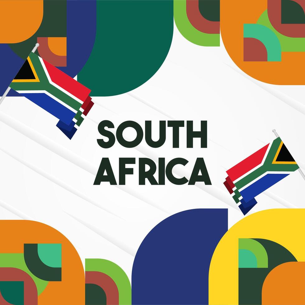 South Africa National Independence Day square banner. Modern geometric abstract background in colorful style for South Africa day. South Africa Independence greeting card cover with country flag. vector