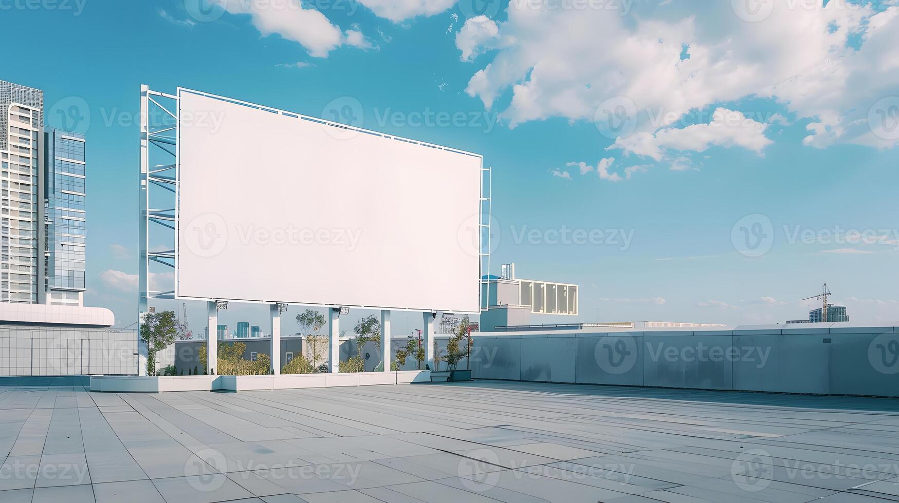 An empty huge poster mockup on the roof of a mall photo