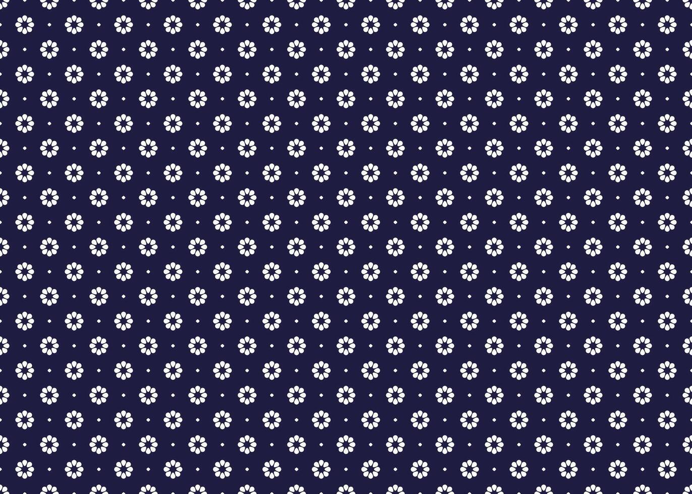 White symbol flowers form on dark blue background, ethnic fabric seamless pattern design for cloth, carpet, batik, wallpaper, wrapping etc. vector