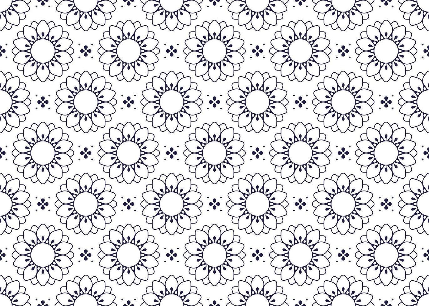 Symbol flowers outline on white background, ethnic fabric seamless pattern design for cloth, carpet, batik, wallpaper, wrapping etc. vector