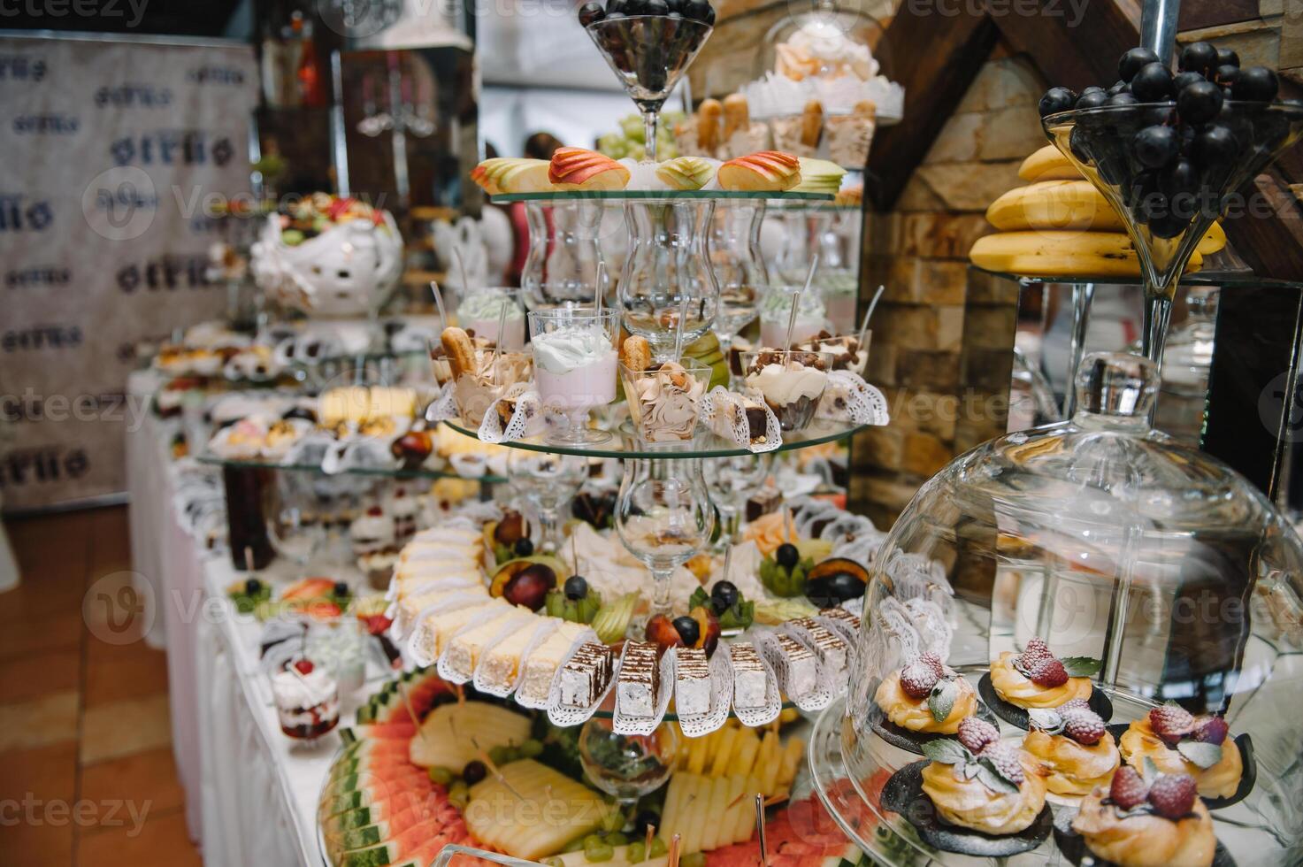 Delicious sweets on candy buffet. Candy bar photo