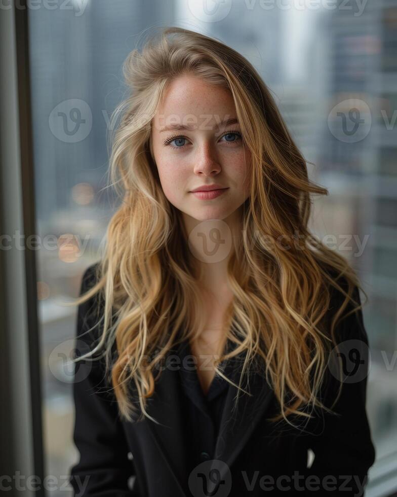 Woman Standing in Front of Window photo