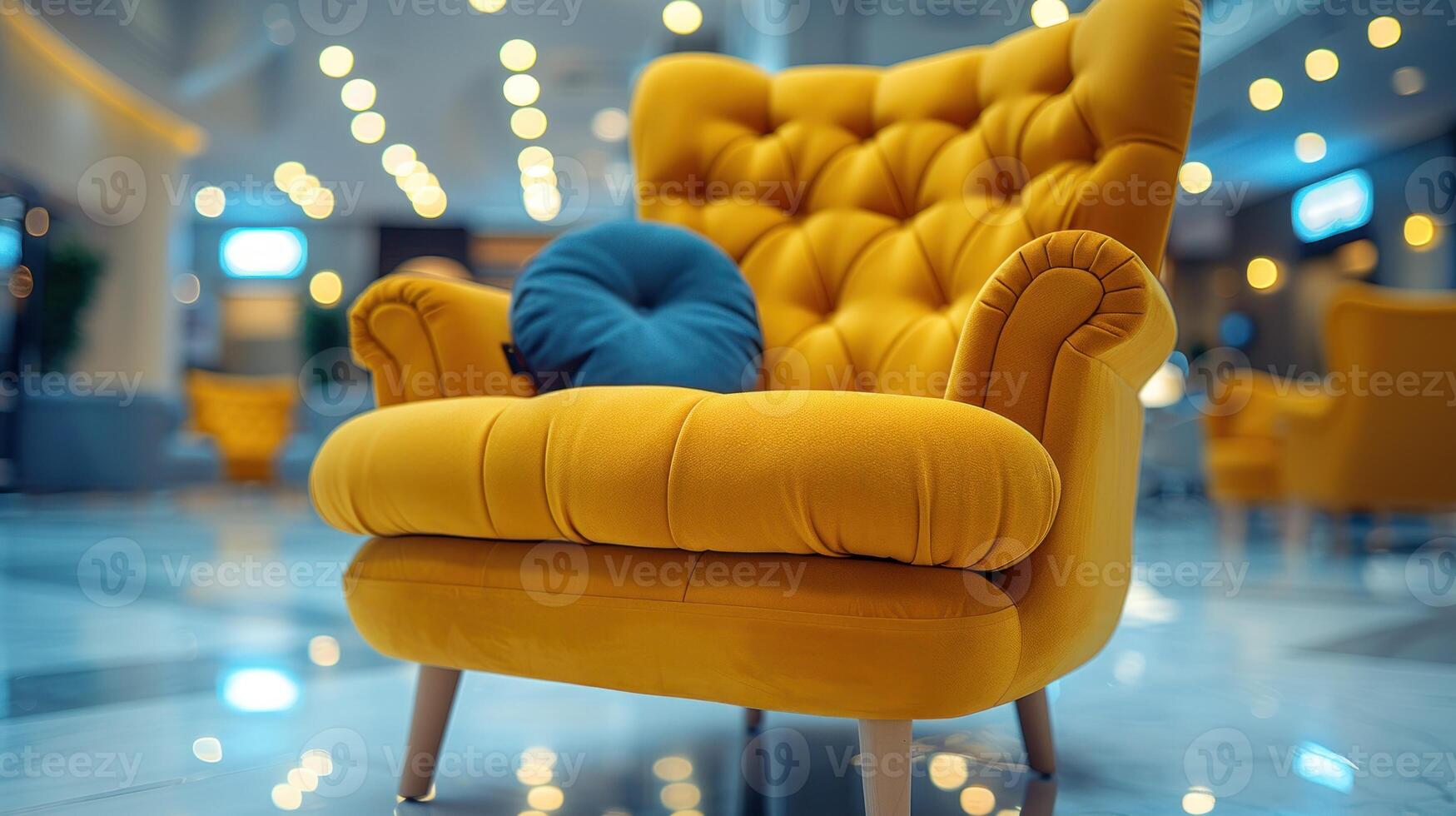 Yellow Chair With Blue Pillow photo