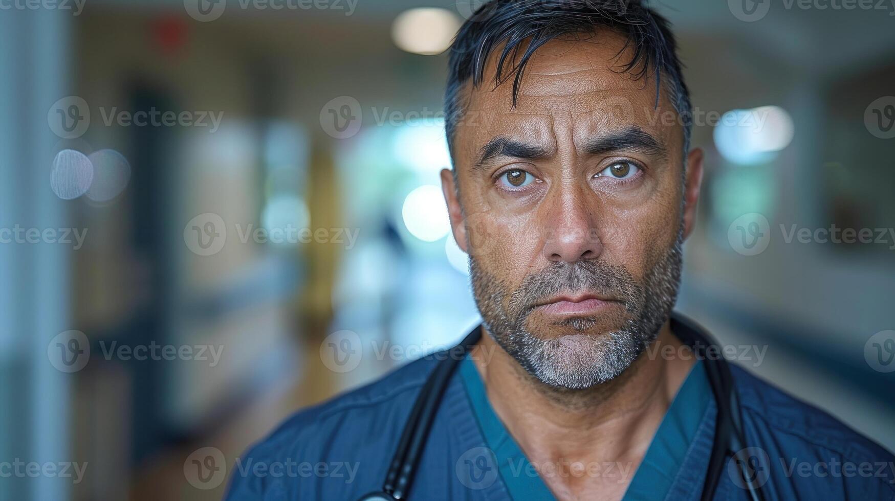 Man With Stethoscope in Hallway photo