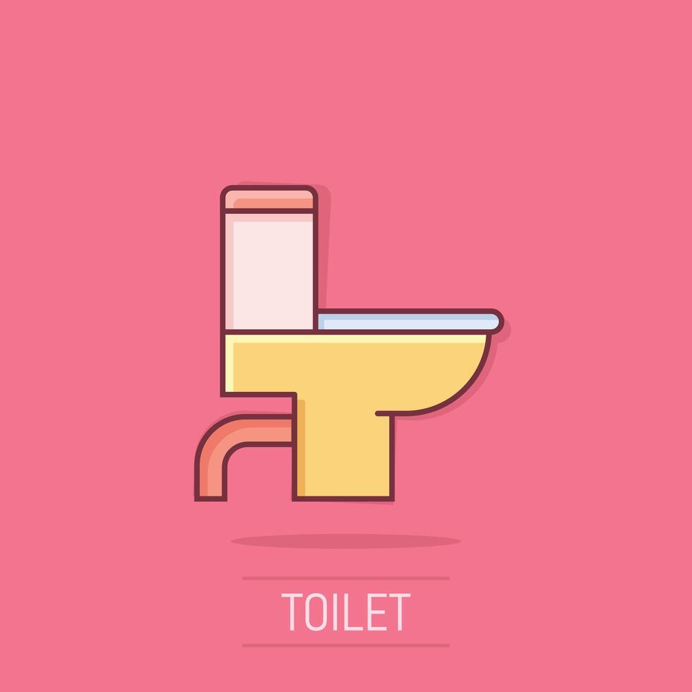 Toilet bowl icon in comic style. Hygiene cartoon illustration on isolated background. WC restroom splash effect sign business concept. vector