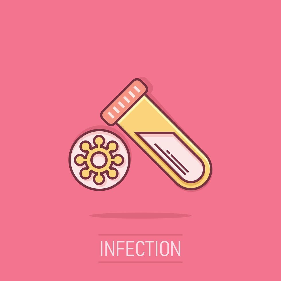 Coronavirus test icon in comic style. covid-19 cartoon illustration on isolated background. Medical diagnostic splash effect sign business concept. vector