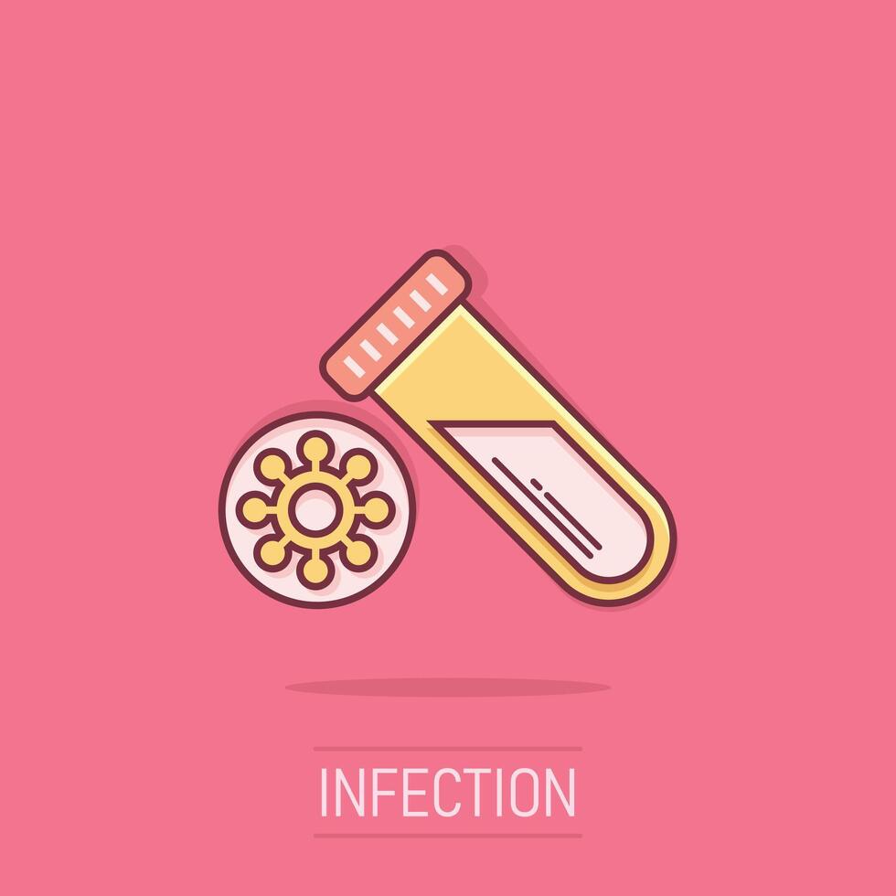 coronavirus prueba icono en cómic estilo. covid-19 dibujos animados ilustración en aislado antecedentes. médico diagnóstico chapoteo efecto firmar negocio concepto. vector