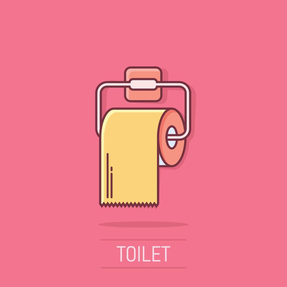 baño papel icono en cómic estilo. limpiar dibujos animados ilustración en aislado antecedentes. baño Area de aseo chapoteo efecto firmar negocio concepto. vector