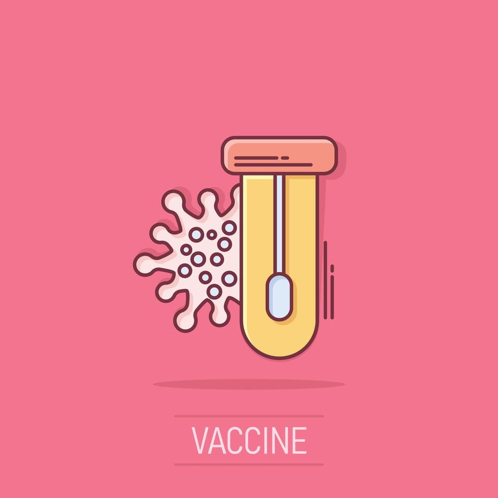 Coronavirus test icon in comic style. covid-19 cartoon illustration on isolated background. Medical diagnostic splash effect sign business concept. vector