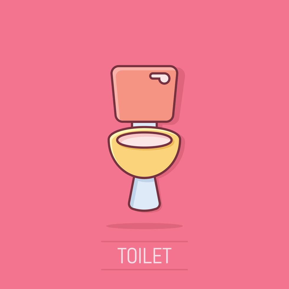 Toilet bowl icon in comic style. Hygiene cartoon illustration on isolated background. WC restroom splash effect sign business concept. vector