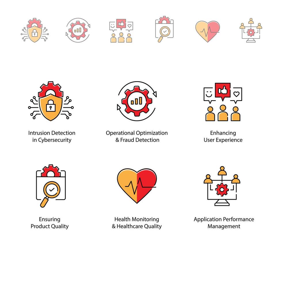 Anomaly Detection AI Icon Design Set Enhancing Security Measure vector