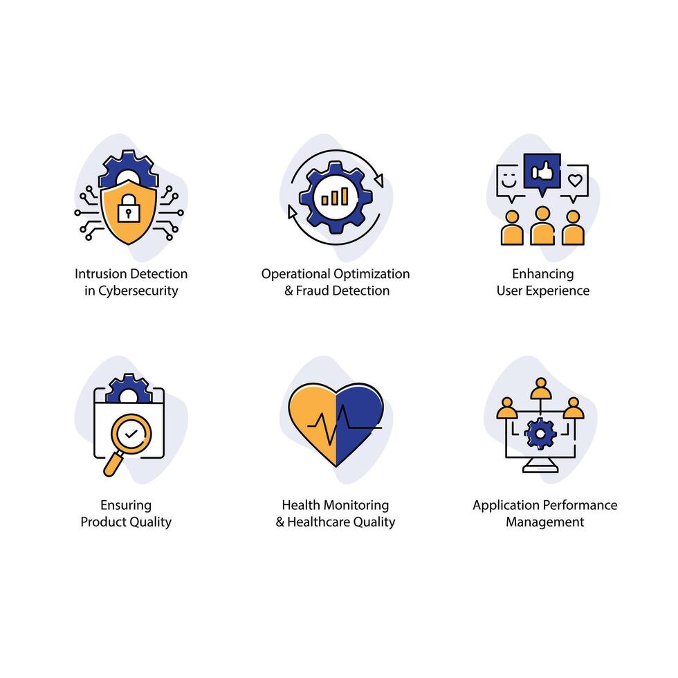 Anomaly Detection AI Icon Design Set Enhancing Security Measure vector