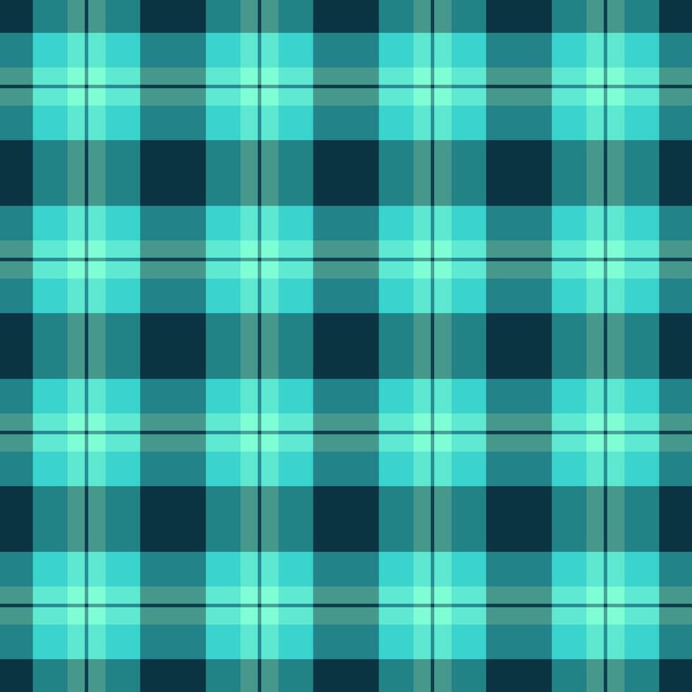Uk plaid tartan pattern, flow seamless texture check. Menu fabric textile background in teal and cyan colors. vector