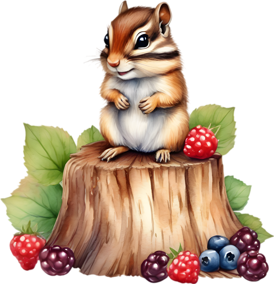 Watercolor painting of a cute chipmunk. Ai Generate png