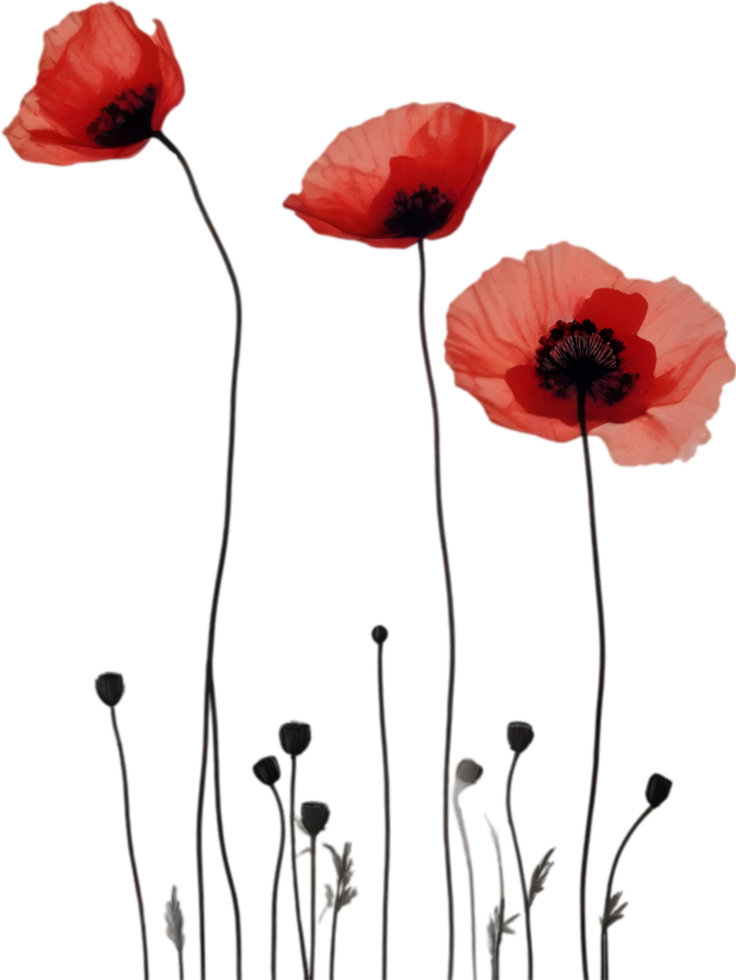 Close-up painting of poppy flowers. Ai Generate png