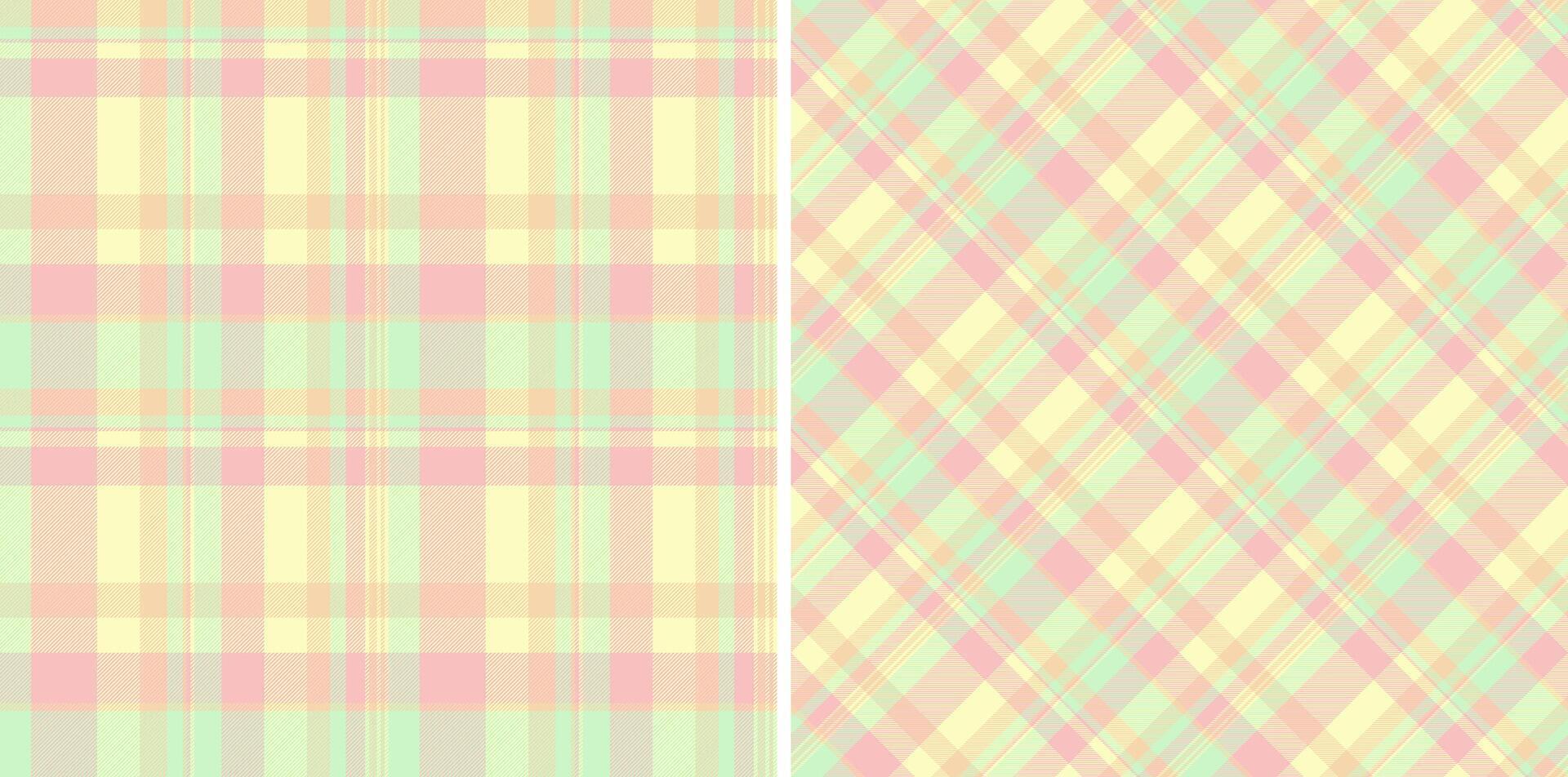 Textile texture pattern of fabric seamless background with a check plaid tartan. Set in happy colors. Colourful abstract geometric checkered wallpaper. vector