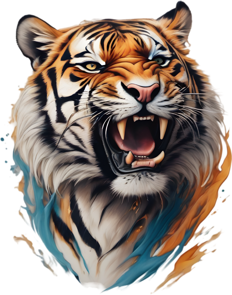 Close-up painting of a tiger. Ai Generate png