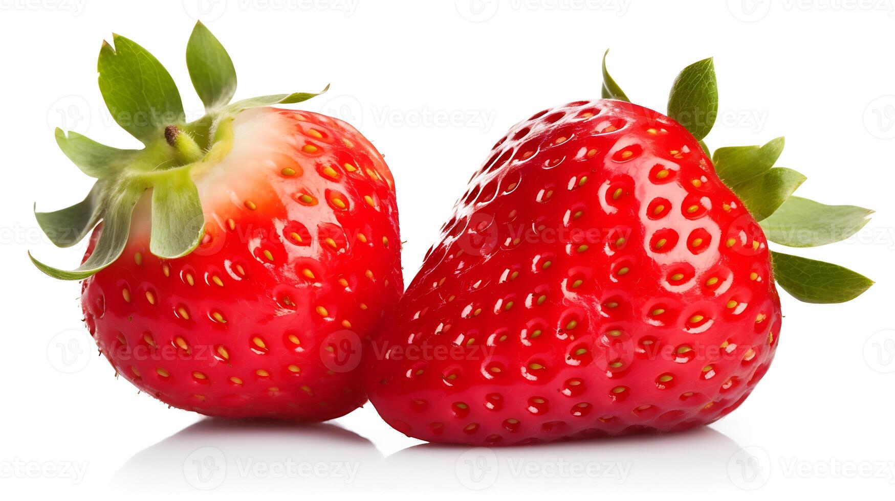 Strawberries isolated on white background with reflection and copy space photo