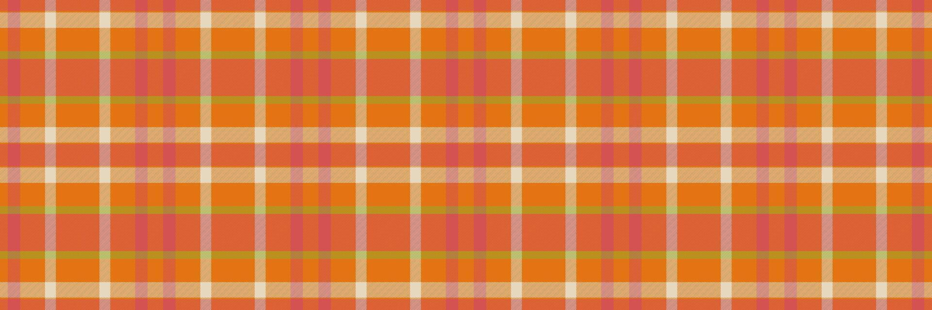 Christmas check texture, teenager background seamless fabric. Track tartan textile plaid pattern in orange and red colors. vector