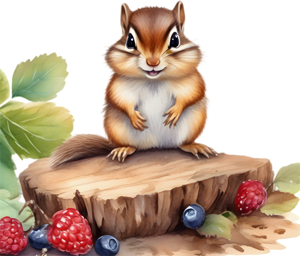 Watercolor painting of a cute chipmunk. Ai Generate png