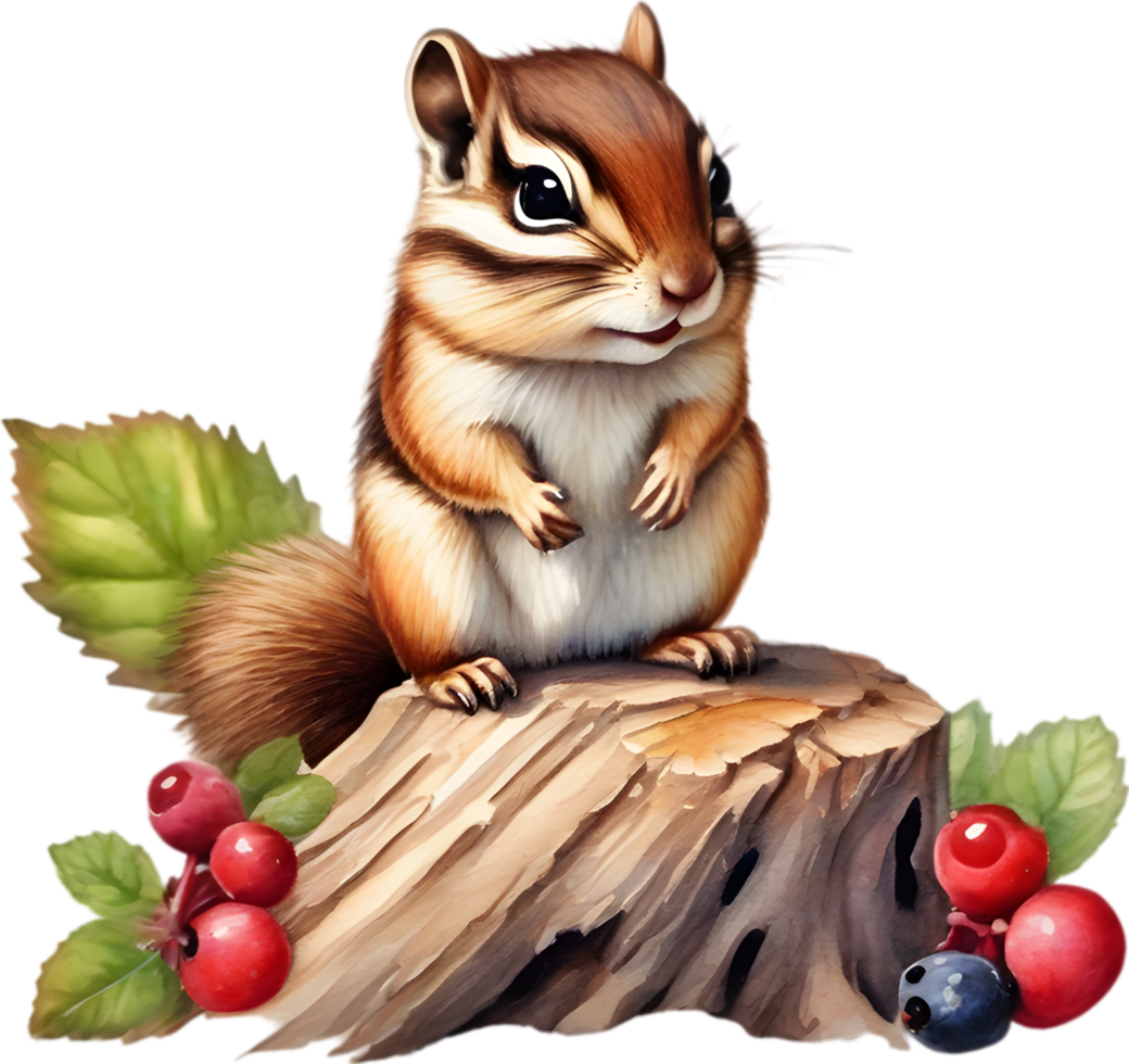 Watercolor painting of a cute chipmunk. Ai Generate png
