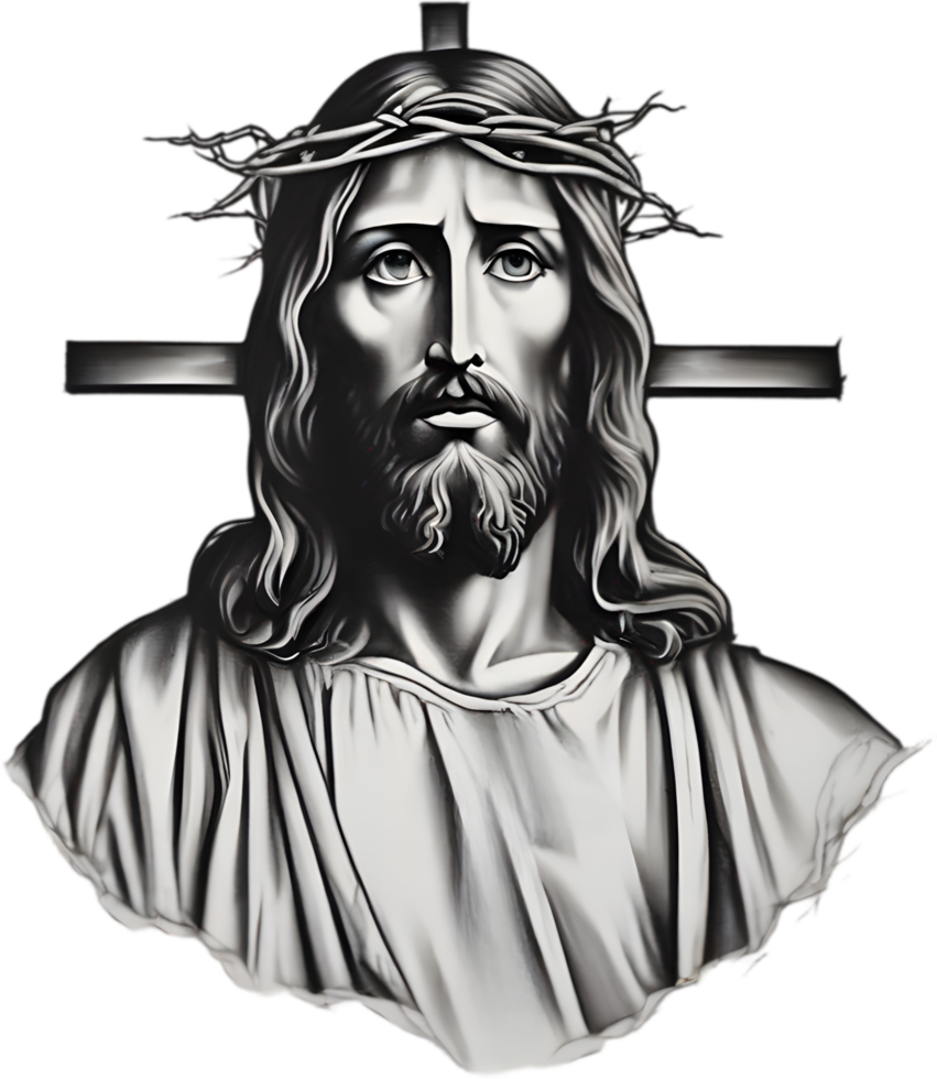 Black and white drawing of Jesus Christ. Ai Generate png