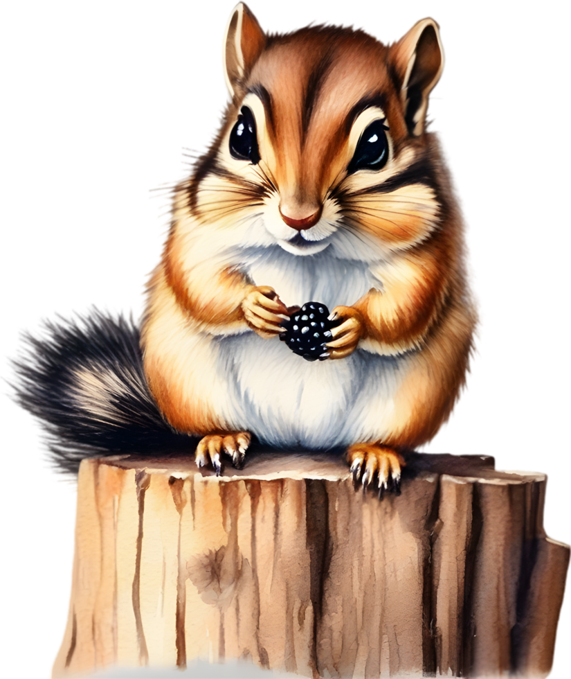 Watercolor painting of a cute chipmunk. Ai Generate png