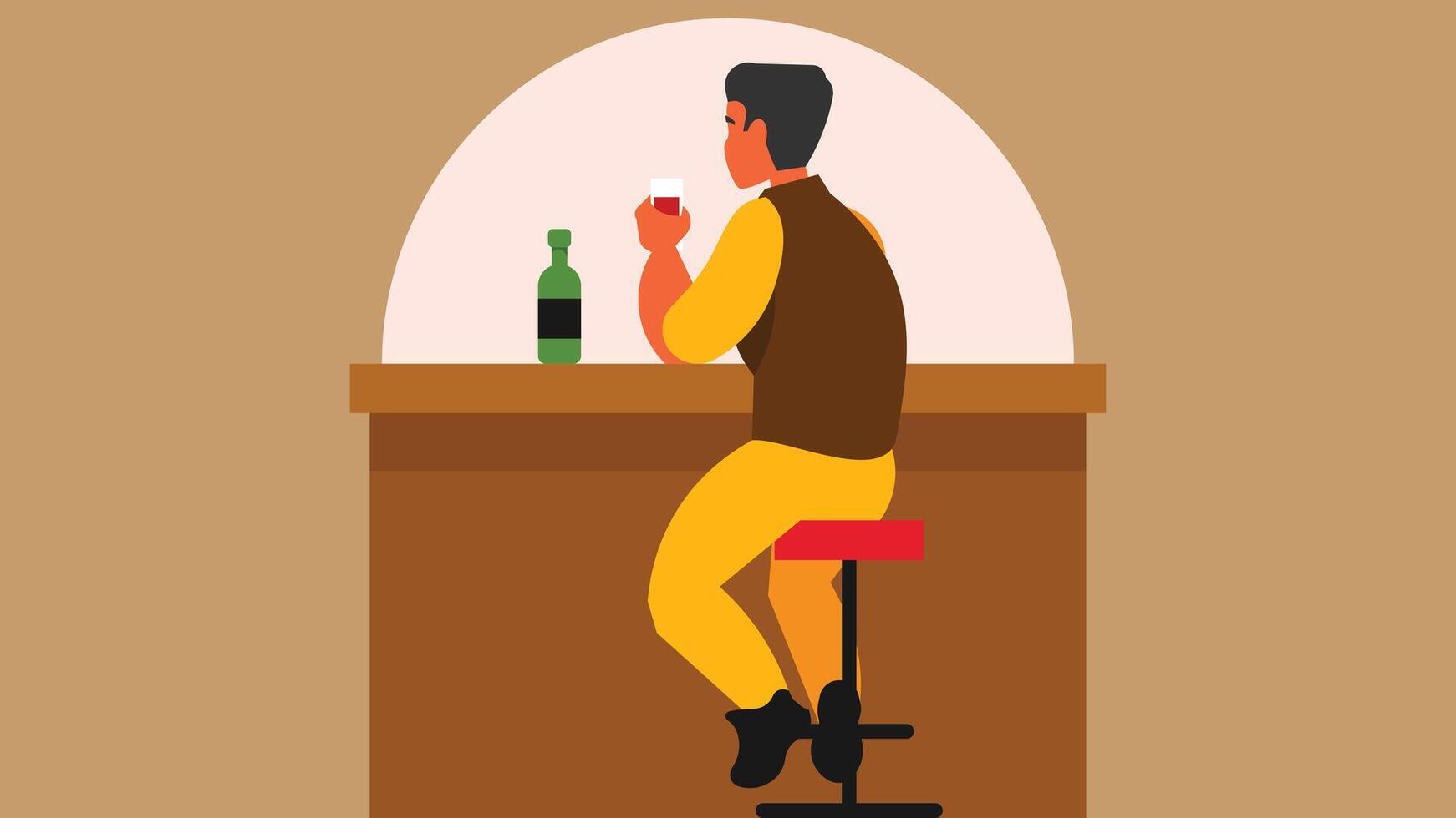 man sits in a bar drinking alcohol isolated illustration vector