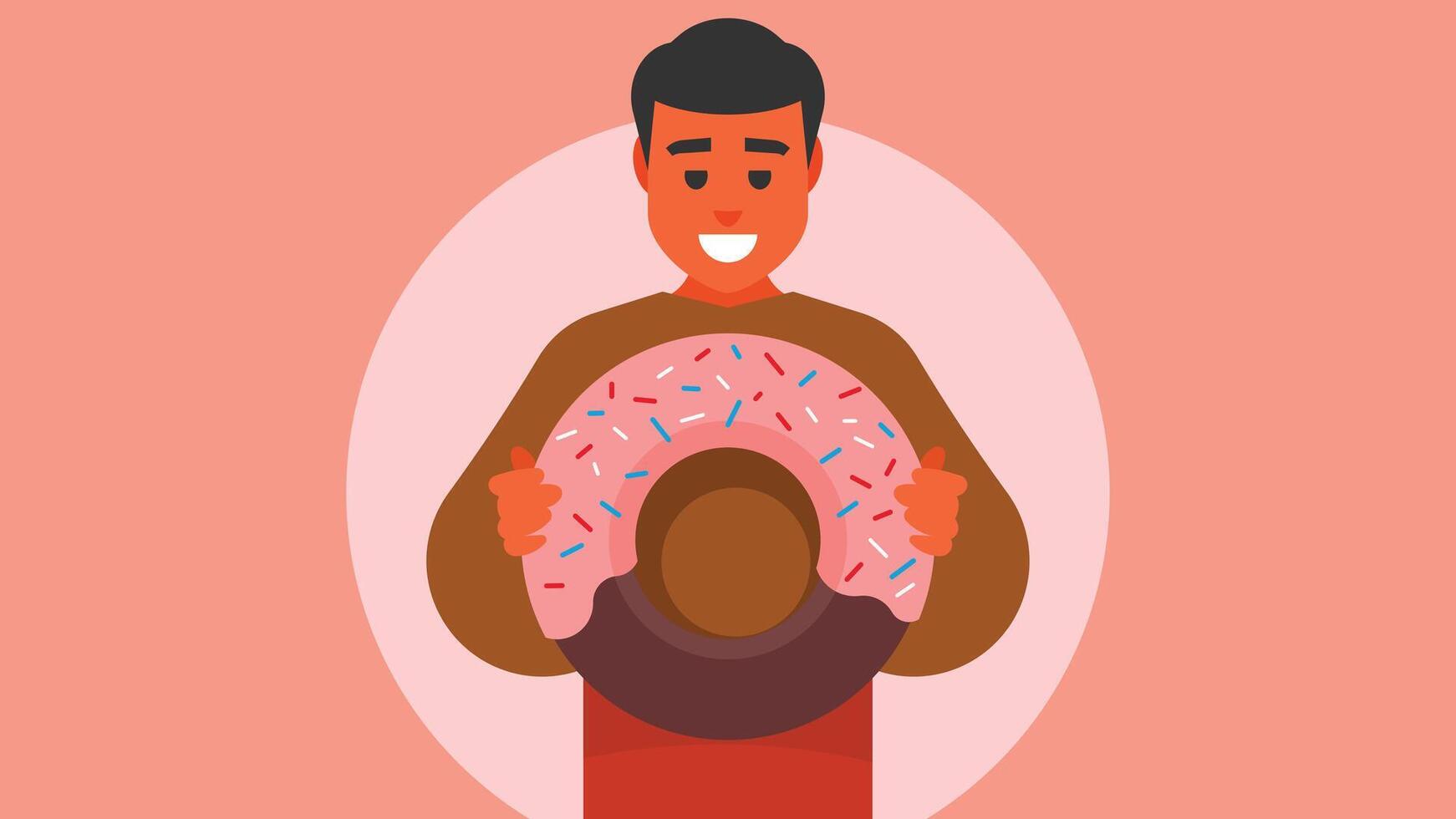 man holds donut sweets in his hands illustration vector