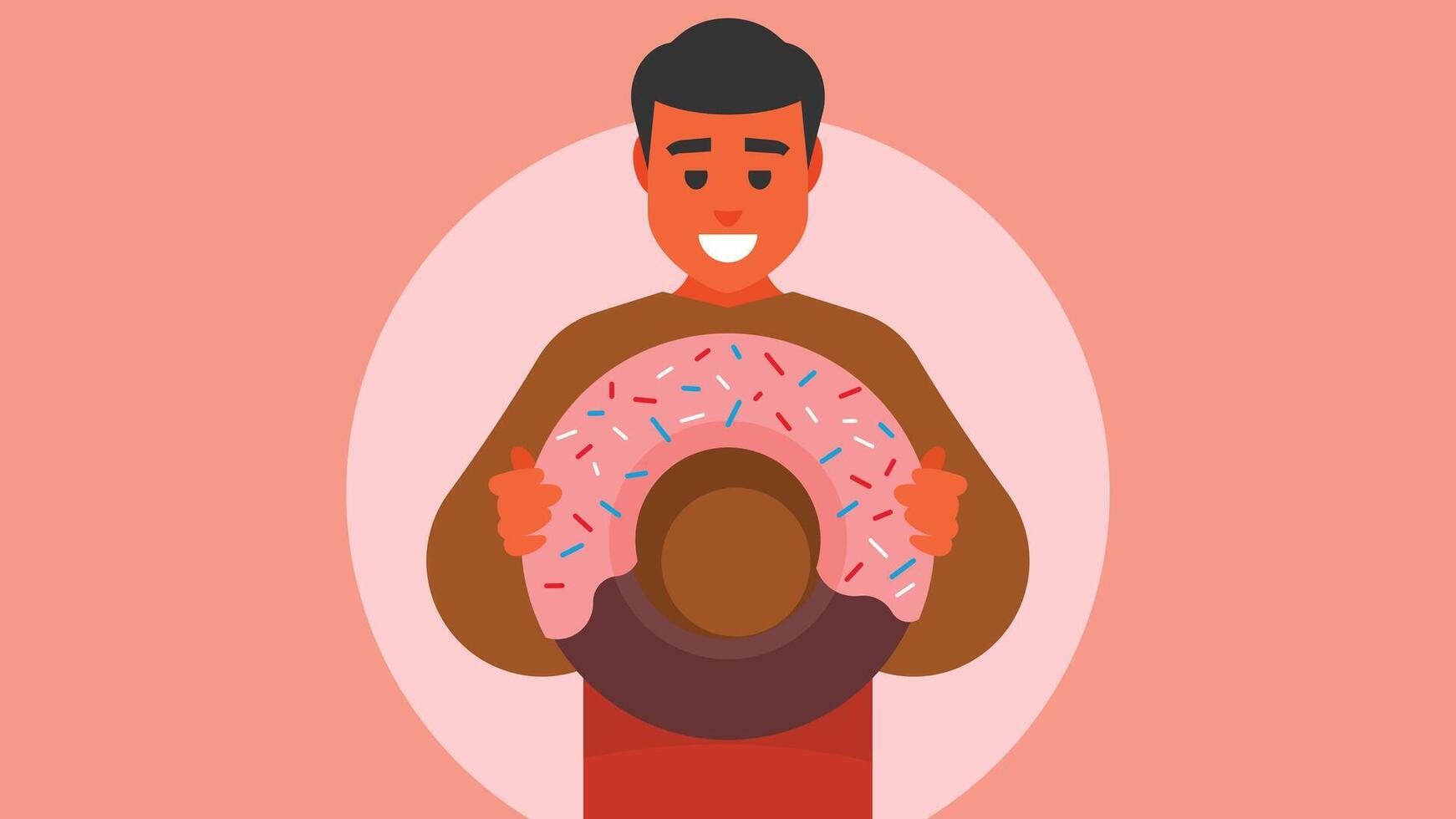 man holds donut sweets in his hands illustration vector