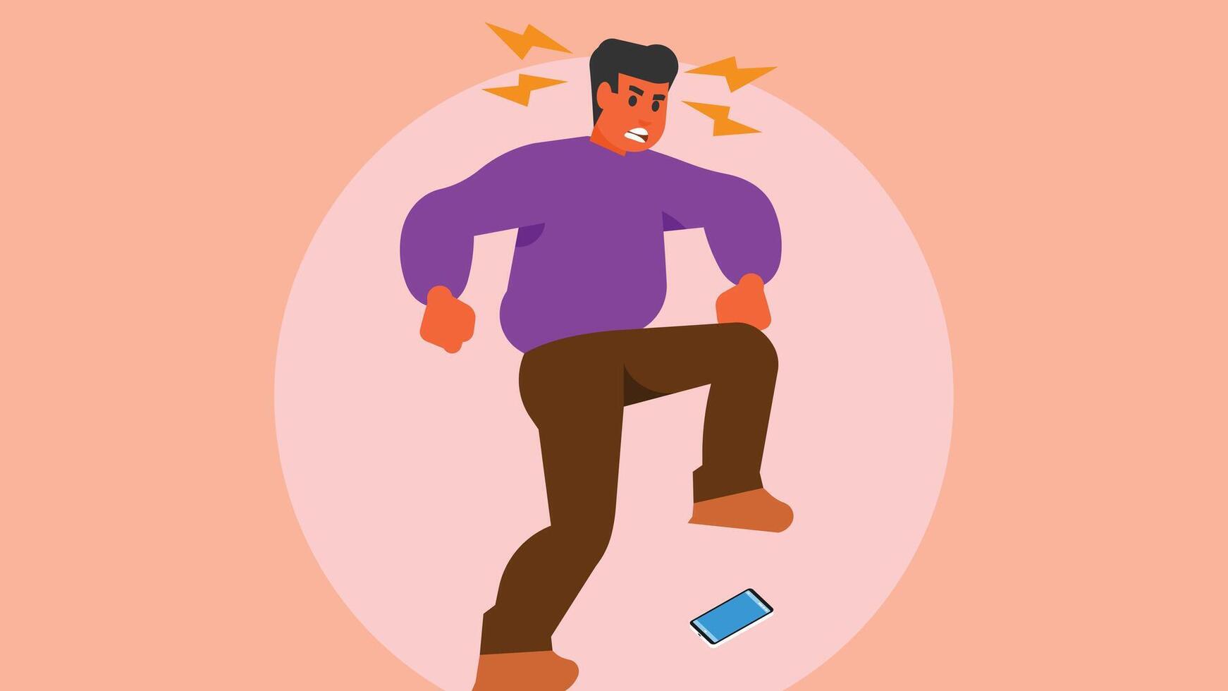 Angry man drops the phone and smash it on ground illustration vector