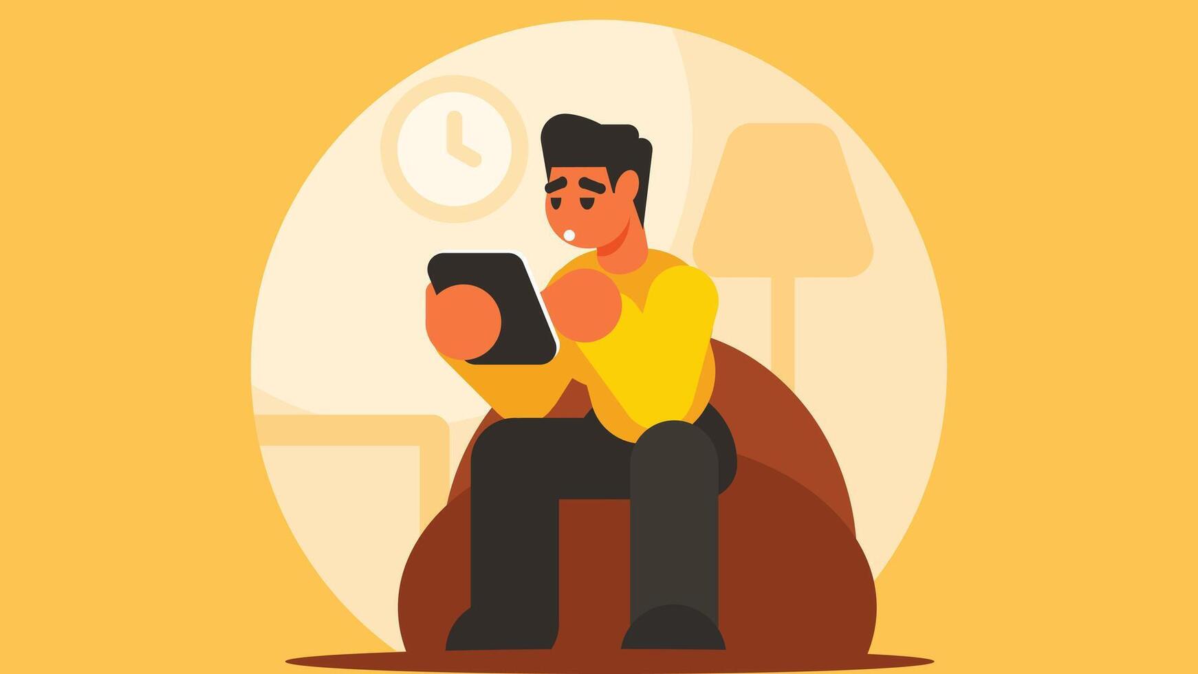 Person holds a tablet phone and focus with the screen illustration vector