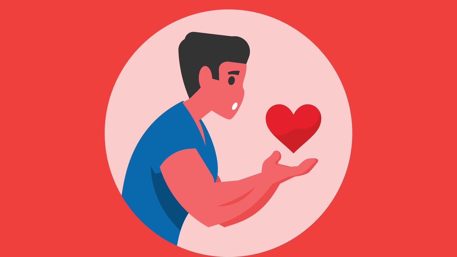 persona da su corazón para amor símbolo para San Valentín día resumen ilustración vector