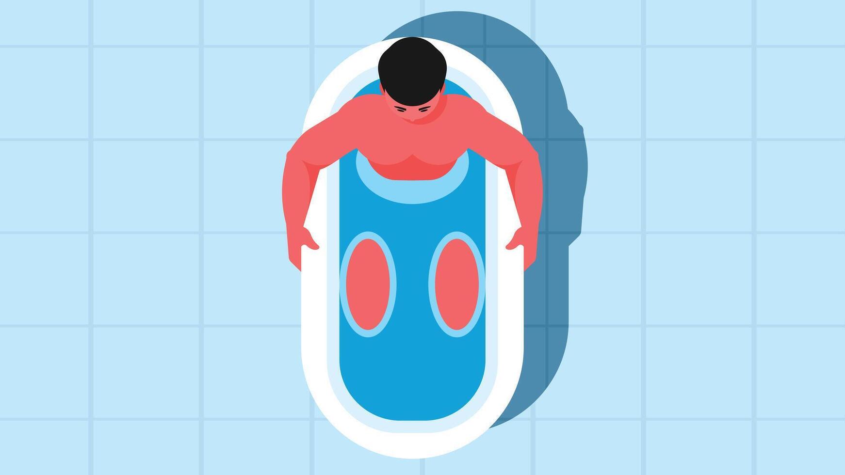 hombre tomando ducha en un bañera tina en baño ilustración vector