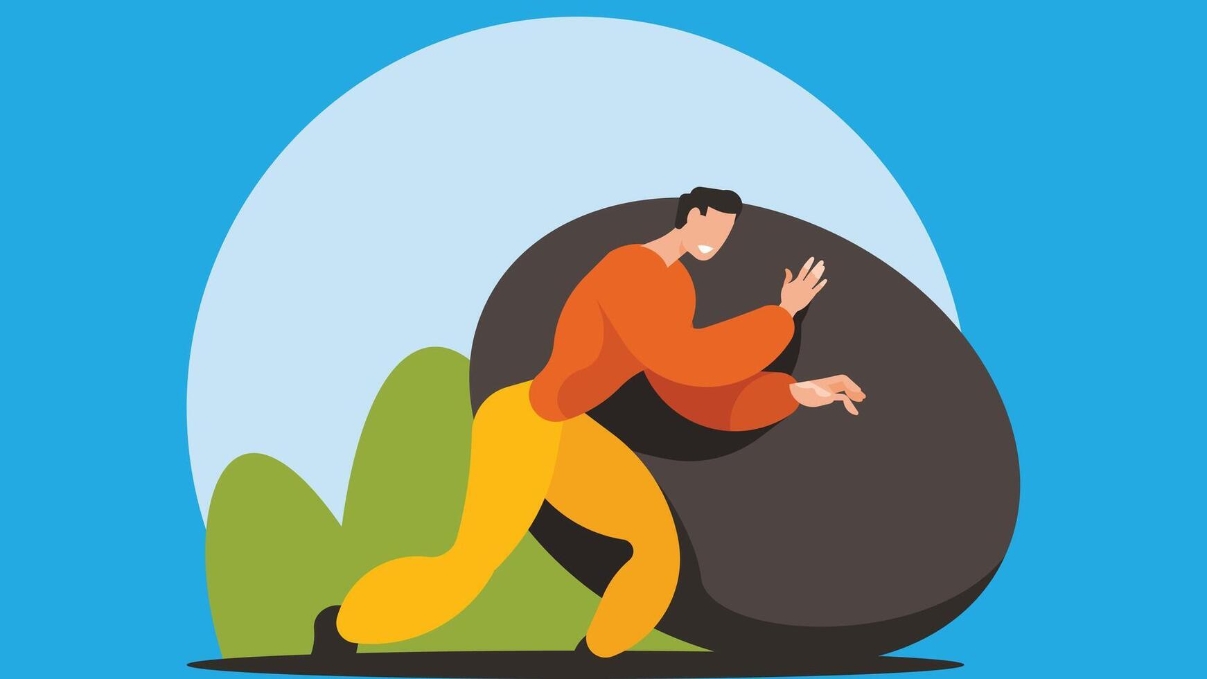 Abstract illustration man pushes a block in street vector