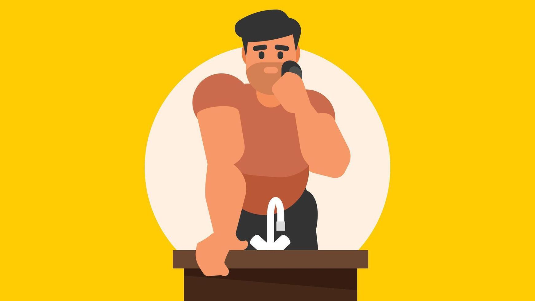 man shaving his beard in a sink in bathroom illustration vector