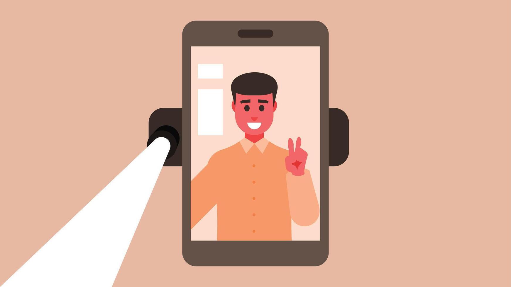 person holds a selfie stick to take picutre and record illustration vector