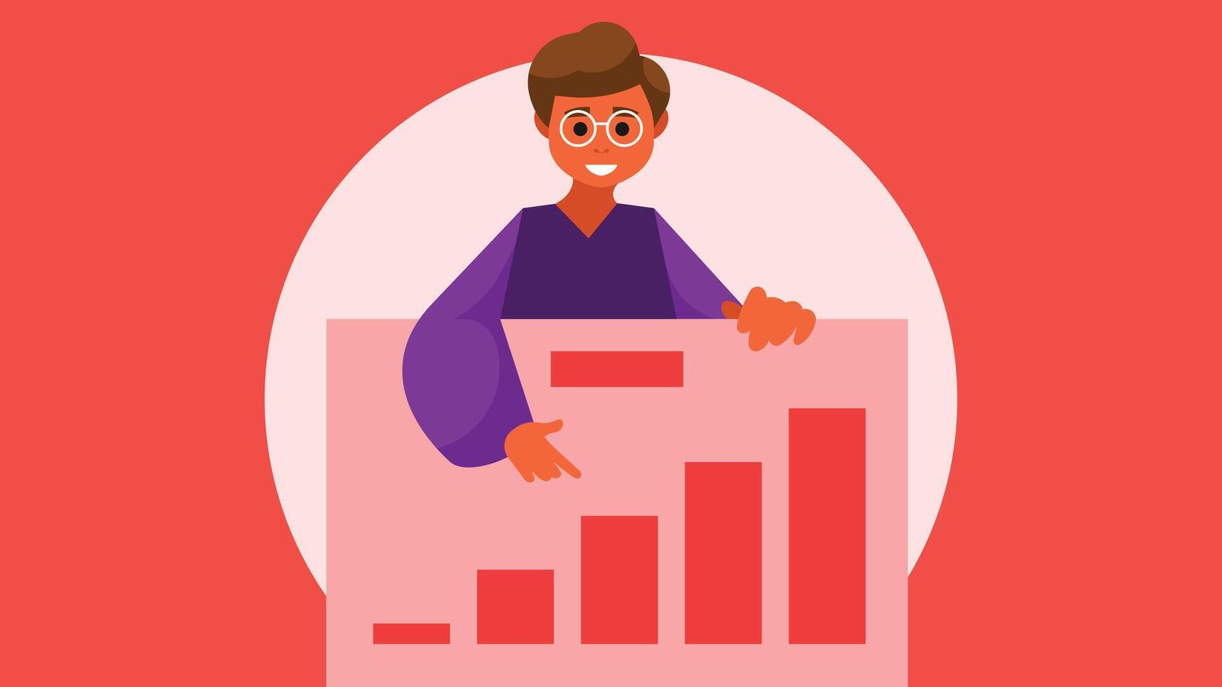 employee presenting sales and performance chart with increase during time illustration vector