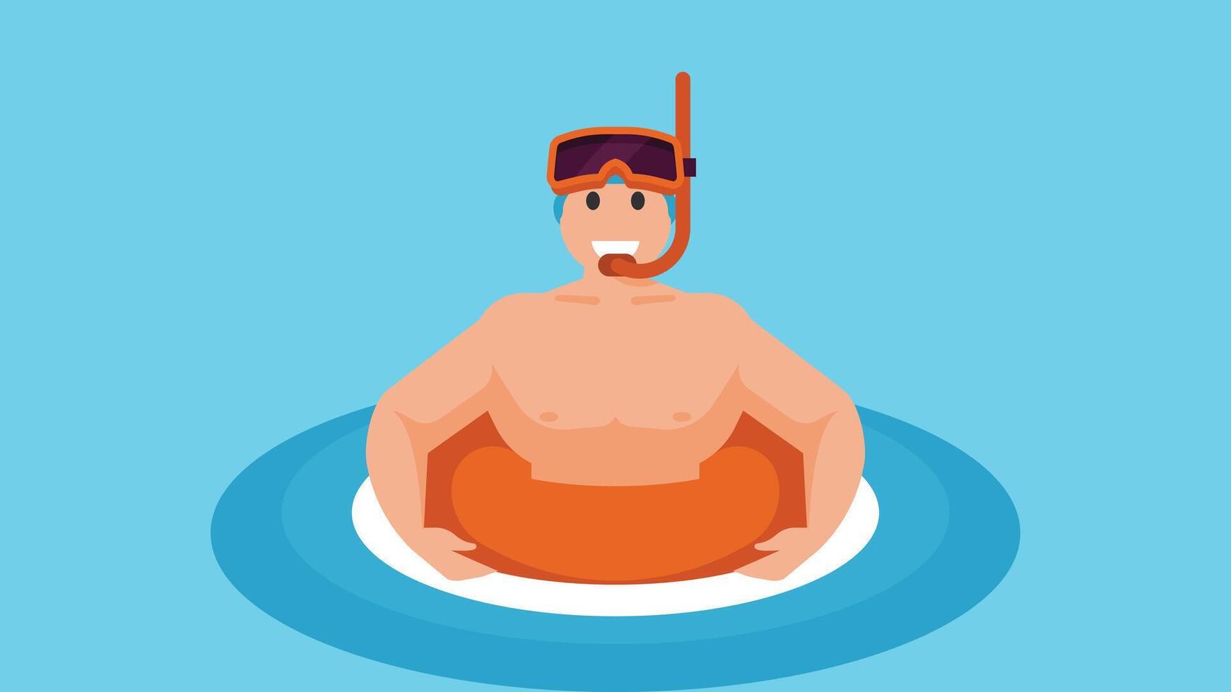 Person with inflatable ring swimming in the pool or ocean illustration vector