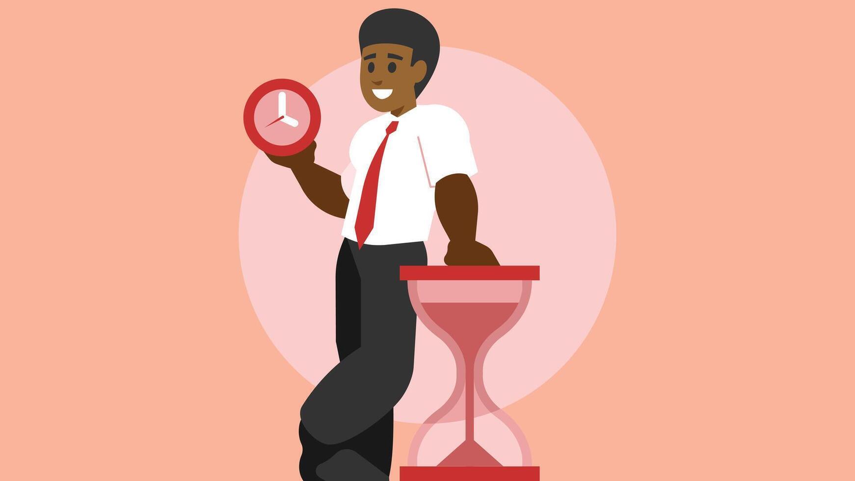 Abstract illustration of a Business man with time management and hour glass vector